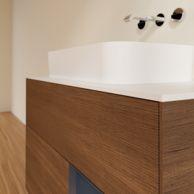 Тумба под раковину Villeroy & Boch Finion 100х50,1 см с подсветкой МДФ шпон грецкого ореха/стекло белое матовое G661HGGN