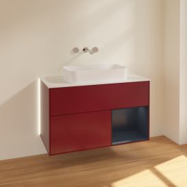 Тумба под раковину Villeroy & Boch Finion 100х50,1 см с подсветкой МДФ пион матовый лак/стекло белое матовое G661HGHB