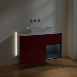 Тумба под раковину Villeroy & Boch Finion 100х50,1 см с подсветкой МДФ пион матовый лак/стекло белое матовое G661HGHB