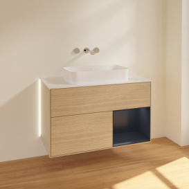 Тумба под раковину Villeroy & Boch Finion 100х50,1 см с подсветкой МДФ шпон дуба/стекло белое матовое G661HGPC