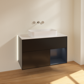 Тумба под раковину Villeroy & Boch Finion 100х50,1 см с подсветкой МДФ черный матовый лак/стекло белое матовое G661HGPD