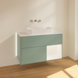 Тумба под раковину Villeroy & Boch Finion 100х50,1 см с подсветкой МДФ оливковый матовый лак/стекло белое матовое G661MTGM