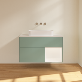 Тумба под раковину Villeroy & Boch Finion 100х50,1 см с подсветкой МДФ оливковый матовый лак/стекло белое матовое G661MTGM