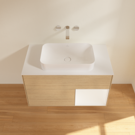 Тумба под раковину Villeroy & Boch Finion 100х50,1 см с подсветкой МДФ шпон дуба/стекло белое матовое G661MTPC