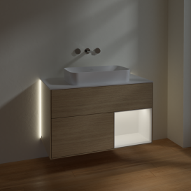 Тумба под раковину Villeroy & Boch Finion 100х50,1 см с подсветкой МДФ шпон дуба/стекло белое матовое G661MTPC