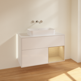 Тумба под раковину Villeroy & Boch Finion 100х50,1 см с подсветкой МДФ глянцевый белый лак/стекло белое матовое G661PCGF