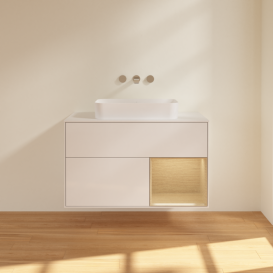 Тумба под раковину Villeroy & Boch Finion 100х50,1 см с подсветкой МДФ глянцевый белый лак/стекло белое матовое G661PCGF