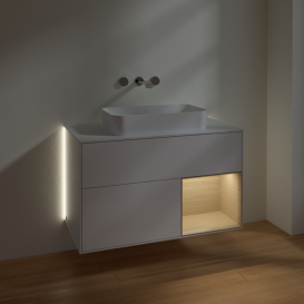 Тумба под раковину Villeroy & Boch Finion 100х50,1 см с подсветкой МДФ глянцевый белый лак/стекло белое матовое G661PCGF