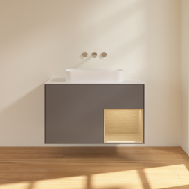 Тумба под раковину Villeroy & Boch Finion 100х50,1 см с подсветкой МДФ антрацит матовый лак/стекло белое матовое G661PCGK