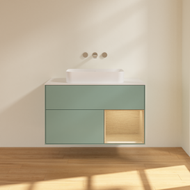 Тумба под раковину Villeroy & Boch Finion 100х50,1 см с подсветкой МДФ оливковый матовый лак/стекло белое матовое G661PCGM