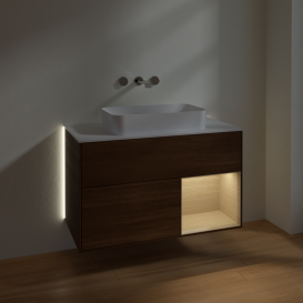 Тумба под раковину Villeroy & Boch Finion 100х50,1 см с подсветкой МДФ шпон грецкого ореха/стекло белое матовое G661PCGN