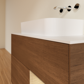 Тумба под раковину Villeroy & Boch Finion 100х50,1 см с подсветкой МДФ шпон грецкого ореха/стекло белое матовое G661PCGN