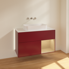 Тумба под раковину Villeroy & Boch Finion 100х50,1 см с подсветкой МДФ пион матовый лак/стекло белое матовое G661PCHB