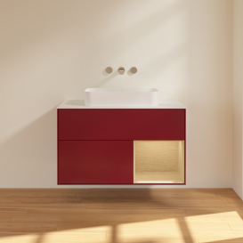 Тумба под раковину Villeroy & Boch Finion 100х50,1 см с подсветкой МДФ пион матовый лак/стекло белое матовое G661PCHB