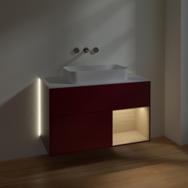 Тумба под раковину Villeroy & Boch Finion 100х50,1 см с подсветкой МДФ пион матовый лак/стекло белое матовое G661PCHB