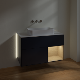 Тумба под раковину Villeroy & Boch Finion 100х50,1 см с подсветкой МДФ темно-синий матовый лак/стекло белое матовое G661PCHG