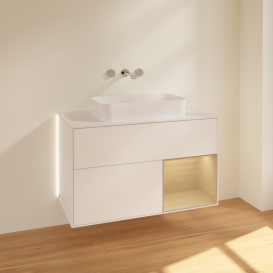 Тумба под раковину Villeroy & Boch Finion 100х50,1 см с подсветкой МДФ белый матовый лак/стекло белое матовое G661PCMT