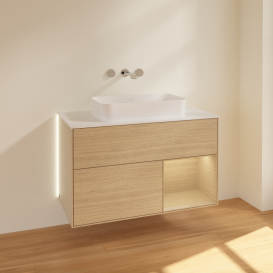 Тумба под раковину Villeroy & Boch Finion 100х50,1 см с подсветкой МДФ шпон дуба/стекло белое матовое G661PCPC