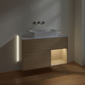 Тумба под раковину Villeroy & Boch Finion 100х50,1 см с подсветкой МДФ шпон дуба/стекло белое матовое G661PCPC