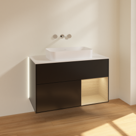 Тумба под раковину Villeroy & Boch Finion 100х50,1 см с подсветкой МДФ черный матовый лак/стекло белое матовое G661PCPD