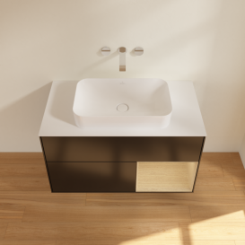 Тумба под раковину Villeroy & Boch Finion 100х50,1 см с подсветкой МДФ черный матовый лак/стекло белое матовое G661PCPD