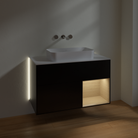 Тумба под раковину Villeroy & Boch Finion 100х50,1 см с подсветкой МДФ черный матовый лак/стекло белое матовое G661PCPD