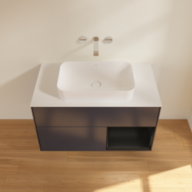 Тумба под раковину Villeroy & Boch Finion 100х50,1 см с подсветкой МДФ темно-синий матовый лак/стекло белое матовое G661PDHG