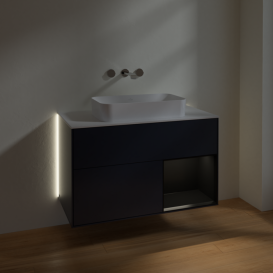 Тумба под раковину Villeroy & Boch Finion 100х50,1 см с подсветкой МДФ темно-синий матовый лак/стекло белое матовое G661PDHG