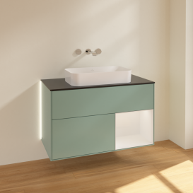 Тумба под раковину Villeroy & Boch Finion 100х50,1 см с подсветкой МДФ оливковый матовый лак/стекло черное матовое G662GFGM