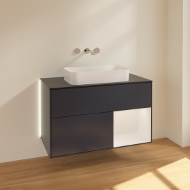Тумба под раковину Villeroy & Boch Finion 100х50,1 см с подсветкой МДФ темно-синий матовый лак/стекло черное матовое G662GFHG