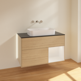 Тумба под раковину Villeroy & Boch Finion 100х50,1 см с подсветкой МДФ шпон дуба/стекло черное матовое G662GFPC