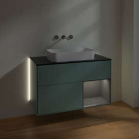 Тумба под раковину Villeroy & Boch Finion 100х50,1 см с подсветкой МДФ оливковый матовый лак/стекло черное матовое G662GKGM