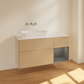 Тумба под раковину Villeroy & Boch Finion 120х50,1 см с подсветкой МДФ шпон дуба/стекло белое матовое F691GKPC