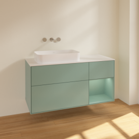 Тумба под раковину Villeroy & Boch Finion 120х50,1 см с подсветкой МДФ оливковый матовый лак/стекло белое матовое F691GMGM