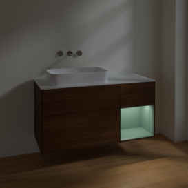 Тумба под раковину Villeroy & Boch Finion 120х50,1 см с подсветкой МДФ шпон грецкого ореха/стекло белое матовое F691GMGN