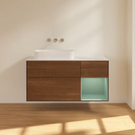 Тумба под раковину Villeroy & Boch Finion 120х50,1 см с подсветкой МДФ шпон грецкого ореха/стекло белое матовое F691GMGN