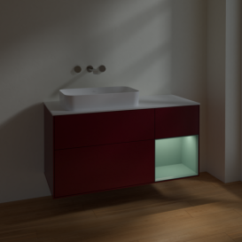 Тумба под раковину Villeroy & Boch Finion 120х50,1 см с подсветкой МДФ пион матовый лак/стекло белое матовое F691GMHB