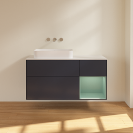 Тумба под раковину Villeroy & Boch Finion 120х50,1 см с подсветкой МДФ темно-синий матовый лак/стекло белое матовое F691GMHG
