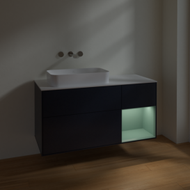 Тумба под раковину Villeroy & Boch Finion 120х50,1 см с подсветкой МДФ темно-синий матовый лак/стекло белое матовое F691GMHG