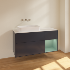 Тумба под раковину Villeroy & Boch Finion 120х50,1 см с подсветкой МДФ темно-синий матовый лак/стекло белое матовое F691GMHG