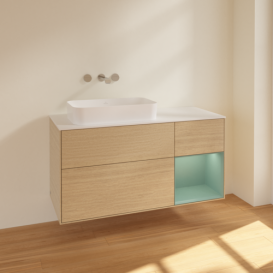 Тумба под раковину Villeroy & Boch Finion 120х50,1 см с подсветкой МДФ шпон дуба/стекло белое матовое F691GMPC