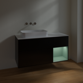 Тумба под раковину Villeroy & Boch Finion 120х50,1 см с подсветкой МДФ черный матовый лак/стекло белое матовое F691GMPD