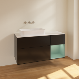 Тумба под раковину Villeroy & Boch Finion 120х50,1 см с подсветкой МДФ черный матовый лак/стекло белое матовое F691GMPD