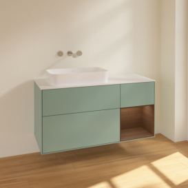 Тумба под раковину Villeroy & Boch Finion 120х50,1 см с подсветкой МДФ оливковый матовый лак/стекло белое матовое F691GNGM