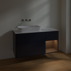 Тумба под раковину Villeroy & Boch Finion 120х50,1 см с подсветкой МДФ темно-синий матовый лак/стекло белое матовое F691GNHG