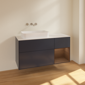 Тумба под раковину Villeroy & Boch Finion 120х50,1 см с подсветкой МДФ темно-синий матовый лак/стекло белое матовое F691GNHG