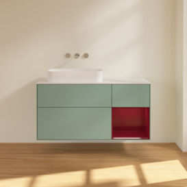 Тумба под раковину Villeroy & Boch Finion 120х50,1 см с подсветкой МДФ оливковый матовый лак/стекло белое матовое F691HBGM