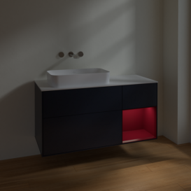 Тумба под раковину Villeroy & Boch Finion 120х50,1 см с подсветкой МДФ темно-синий матовый лак/стекло белое матовое F691HBHG