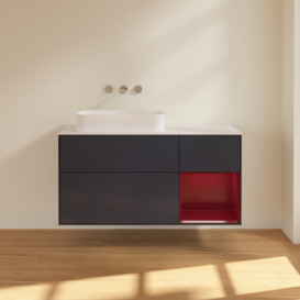 Тумба под раковину Villeroy & Boch Finion 120х50,1 см с подсветкой МДФ темно-синий матовый лак/стекло белое матовое F691HBHG