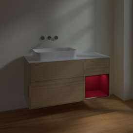 Тумба под раковину Villeroy & Boch Finion 120х50,1 см с подсветкой МДФ шпон дуба/стекло белое матовое F691HBPC